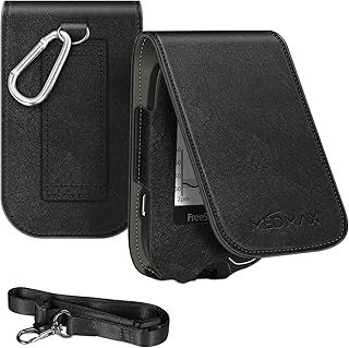 MEDMAX PU Leather Protective Case with Detachable Hanging Lanyard for Freestyle Libre 3 2 / Libre Reader, Lightweight Shockproof Diabetic Storage Neck Sling Carrying Case with Carabiner Clip (Black)