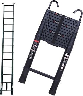 5M Black Aluminum Extension Ladder Portable Ladder with Attic Roof Hook Kit for Outdoor Indoor Use Max Load 330lbs/150kg