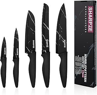 Kitchen Knife Set of 5 | Ultra Sharp Stainless Steel Blade I Kitchen Knives with Ergonomic Handle Include Paring, Utility, Santuko, Bread, Chef Knife & eBook