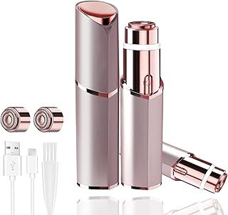 Facial hair remover for Women USB Rechargeable Painless Hair Trimmer Portable Flawless Electric Epilator Upper Lip Hair Remover for Face Included 1x Replacement Heads for Lip,Mustache,Chin (Rose gold)