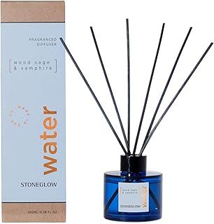 Stoneglow Elements Collection - Water - Wood Sage & Samphire 100ml Scented Reed Diffuser (Blue)