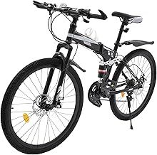 Levkitch 26 Inch Adult Folding Mountain Bike, 21 Speed Mens MTB Foldable Bicycle with Disc Brakes, Carbon Steel Frame Bicycle with Mudguard