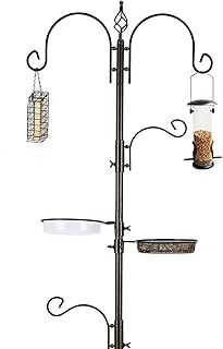 MIXXIDEA Bird Feeder Station Kit - 231 CM Bird Feeders Pole with 5-Prong Base, Multifunctional Birds Feeders Stand for Outdoors, with 4 Hooks & 3 Feeders & 1 Bath Tray, Easy to Use, 1 Set in Black