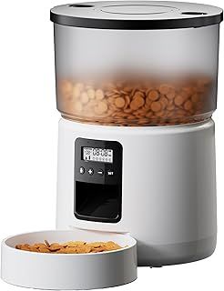 Automatic Cat Feeder, Cat Food Dispenser with 1-6 Meals, Customized Feeding Schedule for Cats & Dogs, Dual Power Supply, Double Lock, 10s Voice, 3L Pet Feeder Including Desiccant Bag, White