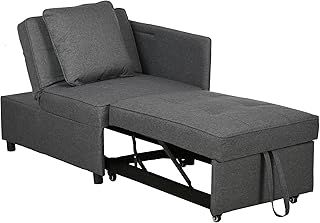 HOMCOM Convertible Single Sofa Bed with Thick Padded Seat, 3-in-1 Multi-Functional Sleeper Chair Bed with Magazine Pocket, for Living Room, Grey