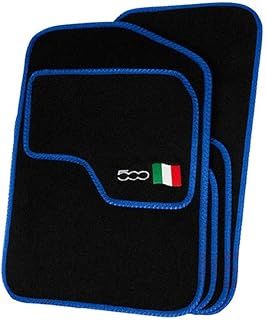 Precision 500 Logo On Black Car Mats For Fiat 500 2013-2020 Classic Blue Trim - VSS Mats