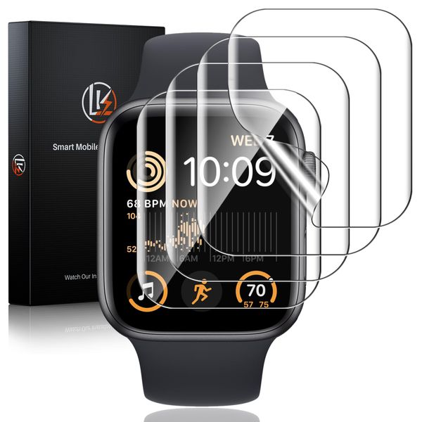 LK 4 Pack Screen Protector for Apple Watch Series 9 8 7 45mm/ Series SE3 SE2 SE 6 5 4 44mm, High Definition, Bubble Free, Clear Flexible TPU Film, Easy Installation, for iWatch 44/45mm