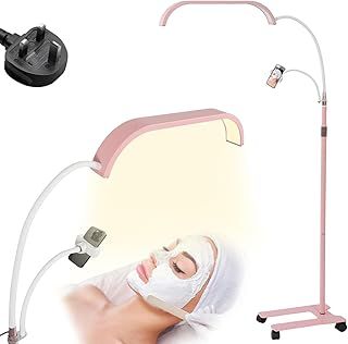Half Moon Light for Lashes, Lash Light for Eyelash Tech with Wheels, Flexible Bracket LED Floor Light with Phone Holder, with 50cm Swing Arm, 7Colors & Stepless Dimming, Half-Moon Extensions (Pink)