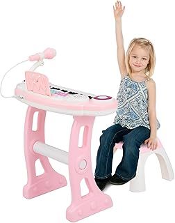 37 Keys Kids Piano Keyboard, Toddler Electric Piano with Stool, Microphone, Flashing Lights, Music Score, Record and Playback, Musical Instrument Electronic Keyboard for Boys Girls (Pink)
