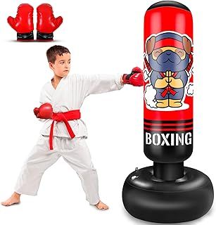 Inflatable Punching Bag for Kids, 165CM kids Punching Bag with Gloves for Boys & Girls, Kicking Bag Boxing Set for Practicing Karate, Taekwondo, MMA