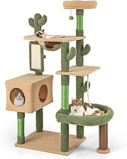 COSTWAY Cat Tree, 150cm Tall Cats Climbing Tower with Sisal Scratching Posts & Board, Condo, Capsule Bed, Hanging Toy, Groom Brush, Multi-level Kitty Activity Center for Indoor Cats