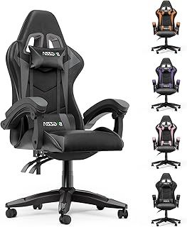 Racingreat Gaming Chair,Ergonomic Gaming Chair for Adults, Height Adjustable Reclining Computer Game Chair Comfortable with Headrest and Lumbar Support (Without Footrest, Grey)
