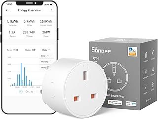 SONOFF WiFi Smart Plug Socket Mini Smart Socket with Energy Power Monitoring Remote Control Smart Schedule Functions, Works with Alexa/ Google Home and IFTTT, 2.4 GHz No Hub Required, S60TPG