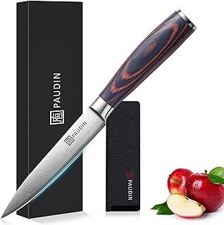 Utility Knife, Ultra Sharp Kitchen Knife 5 Inch, High Carbon German Stainless Steel Small Kitchen Knife with Wooden Handle, Small Knife Suitable for Home and Restaurant with Gift Box