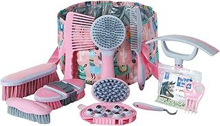 Harrison Howard ShineWell 9 Pieces Horse Grooming Kit Cleaning Set for Horses with Foldable Brush Bag