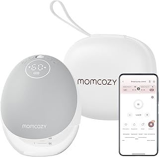Momcozy Mobile Flow Breast Pump Hands Free, M9 App Discreet Control with Personalized Multi-Modes & 15 Levels, Independent Breastmilk Storage, Wearable Breast Pump M9 24mm (Gray, 1 Count)