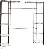 Amazon Basics Expandable Wardrobe and Closet Organiser / Rail with 10 Height-Adjustable Shelves - 521 kg Max Weight, 35.5 x 145 to 203 x 183 cm, Bronze