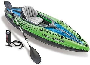 Intex Challenger Kayak, Man Inflatable Canoe with Aluminum Oars and Hand Pump
