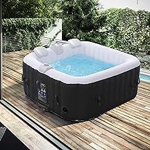 Arebos Inflatable Hot Tub | Indoor & Outdoor Spa Pool 2400 W | 4 persons | 154x154cm | 100 massage jets | with heating | 600 liters | Incl. cover | Bubble Spa & Wellness Massage | Anthracite