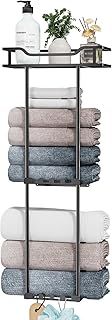 HapiRm Towel Rack Wall Mounted - 3-Tier Bathroom Holder with Storage Basket, Stainless Steel Bathroom Towel Storage, Wall Rack with Hooks & Shelf