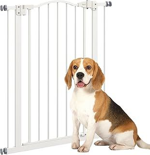 PawHut 74-80cm Adjustable Metal Pet Gate Safety Barrier w/Auto-Close Door White