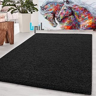 EXTRA THICK HEAVY 5CM PILE SOFT LUXURIOUS SHAGGY MODERN AREA BEDROOM HALL RUG RUNNER MAT SMALL - XX LARGE (black, 120x170cm)