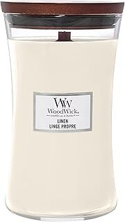 WoodWick Scented Candle with Crackling Wick | Linen Large Hourglass Candle | Long Burning Candles: Up to 130 Hours | Perfect Christmas Gifts for Women