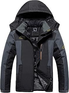 Men's Waterproof Fleece Jackets Winter Warm Windproof Outdoor Ski Coats with Detachable Hood