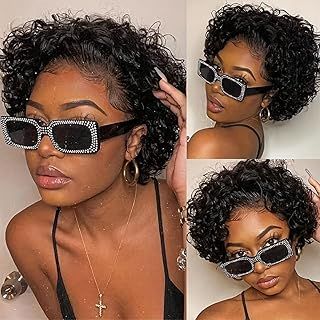 Short Culry Pixie Cut Wigs Human Hair for Black Women 100% Brazilian Hair 13x1 Front Lace Wigs Pre Plucked Glueless Natural Black