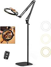 Evershop Ring Light with Tripod Stand & Phone Holder Overhead Phone Camera Mount with Remote Control,10” Circle Ringlight Flexible 70.8” 360° Rotatable lamp for Video,Photo,Painting,Make Up,CRI>95