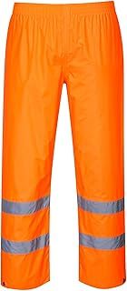 Portwest H441 Waterproof Hi Vis Reflective Safety Rain Pants Lightweight Waterproof Elasticated Waistband Over Work Trousers Mens Workwear Orange, Large