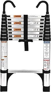 HBTower Telescopic Ladder with Non-Slip Feet and Hooks, 2.6M/8.5FT Thickened High-Strength Aluminum Extendable ladders, Adjustable Height Collapsible Ladder for Caravans lofts, Indoors and Out,Silver