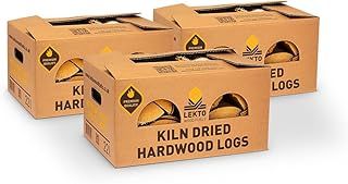 Lekto Woodfuels Kiln Dried Birch Firewood, 3 Boxes | 26 KG, Hardwood For Open Fires, Wood Burner, Fire Pits & Pizza Ovens | Chunky & Sweet Aroma | Eco Friendly Packaging | Less than 15% Moisture