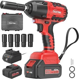 Cordless Impact Wrench 1/2Inch,516Ft-lbs(700N.m) Brushless Impact Gun 20V/4.0Ah Lithium Battery 3300RPM, with 5 X Impact Sockets and Quick Charger,Electric Impact Wrench (Red)