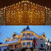 SALCAR 5m 200 LEDs Icicle Lights Mains Powered, Christmas Lights with 24 Drops, Icicle Fairy Lights with 8 Flashing Modes, Outdoor Garden Wall Eaves Christmas Decorations - Warm White