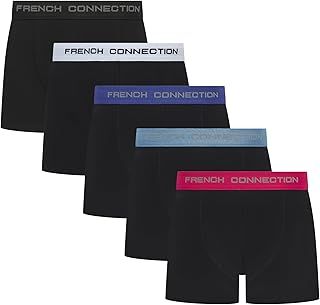 French Connection Mens Boxers – 5-Pack Gift Box, Premium Cotton Stretch Underwear, Breathable & Comfortable