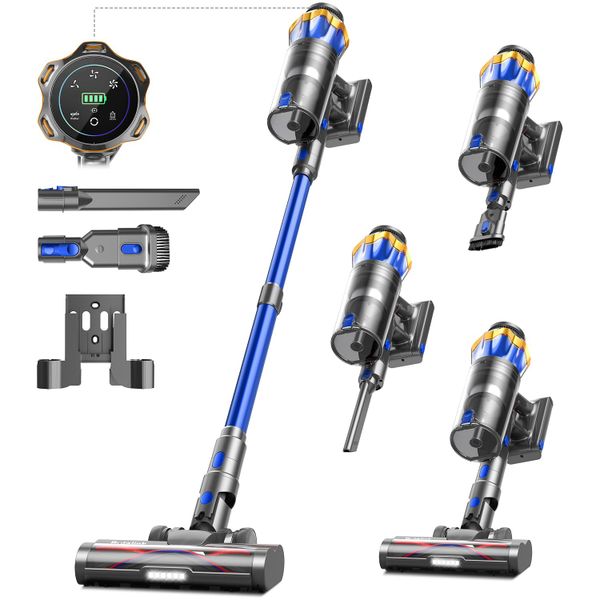 600W 50kPa 70Mins Cordless Vacuum Cleaner, 1.8L Self-Standing Anti-Tangle Vacuum cleaners for Home with OLED Touch Screen, Wall-Mounted Charging, for Pet Carpet Car Hardwood Floor