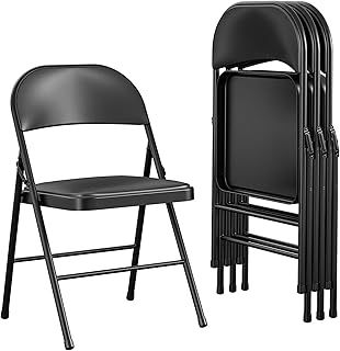 COSCO Premium Vinyl Padded Metal Folding Chair 4PK Black