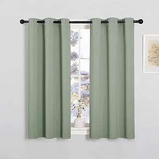 PONY DANCE Sage Green Blackout Curtains for Kids Bedroom Kitchen Eyelet Short Thermal Insulated Curtains & Drapes for Small Windows Soundsproof Privacy Window Treatment, W 34" x L 45", 2 Panels