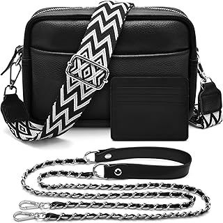 BROTOU Crossbody Bag for Women, Leather Handbag & Shoulder Bag with Adjustable Wide Strap, Chain Strap & 3-Slot Card Holder, Camera Cross Body Bag for Lady Girl Shopping Daily Use