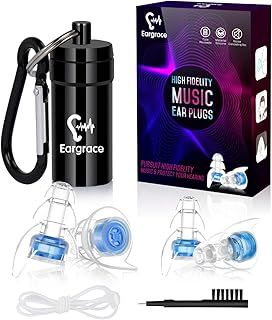 High Fidelity Concert Ear Plugs, Eargrace 2 Pairs Hearing Protection Noise Reduction Musicians Ear Plugs with Aluminum Carry Case for Musicians, DJ, Festival, Motorcyclists and Loud Events(NRR 23dB)