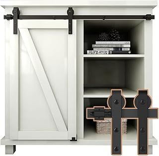 91.5cm/3FT Super Mini Sliding Barn Door Cabinet Hardware Kit for Single Door TV Stands Small Cabinets, J-Shaped Hanger Black