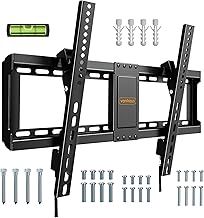 VonHaus Tilt TV Wall Bracket for 37-82" Screens, Tilting Flat to Wall Mount with Quick Release Straps, 75kg Capacity, Max VESA: 400x600mm, for Curved and Flat TV's