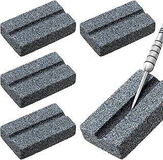 OnrySxn 4Pcs Darts Sharpener, V-Sharp Dart Tip Sharpening Stone Wear Resistant Groove Sharpening Tools Easy Polishing Deburring Sand Stone Metal Darts Points Burrs Remover Tool Repointing Sharpeners