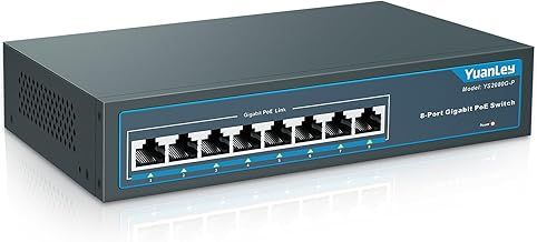 YuanLey 8 Port Gigabit PoE Switch, 8 PoE+ Port 1000Mbps, 120W 802.3af/at, Metal Fanless Unmanaged Plug and Play