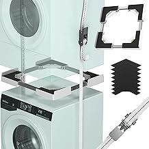 Washer Dryer Stacking Kit, Universal Stacking Kit for Washer and Dryer, Adjustable Frame for 45~68cm Stackable Washer and Dryer Stacking with Ratchet Strap (White)