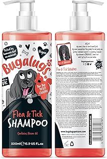 Flea and Tick Dog Shampoo by Bugalugs, Works on Smelly Puppies & Dogs, Contains Neem Oil PH Balanced Vegan Used by Professional Groom (Shampoo 499ml)