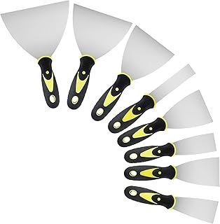 8 Pcs Wallpaper Scrapers, Paint Filling Putty Scrapers Tools Set, Stainless Steel Metal Wall Filler Scrapers Strippers Remover for Walls, DIY Decoration, Plastering