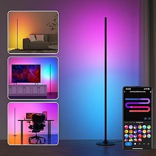 Lanmonlily LED Floor Lamp, Corner Lamp Works with Alexa, Smart Lamp with Music Sync 16 Million Colors & 68+ Scene, Black Corner Floor Lamp for Living Room, Bedroom