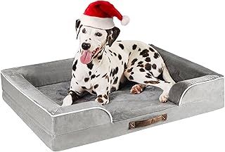 Codi Large Memory Foam Layer Dog Bed, Washable Orthopedic Dogs Beds Couch with Removable Zipper Cover, Waterproof Pet Sofa with U-Shape Bolster, Grey, 91x68x(7.5+8.9) cm